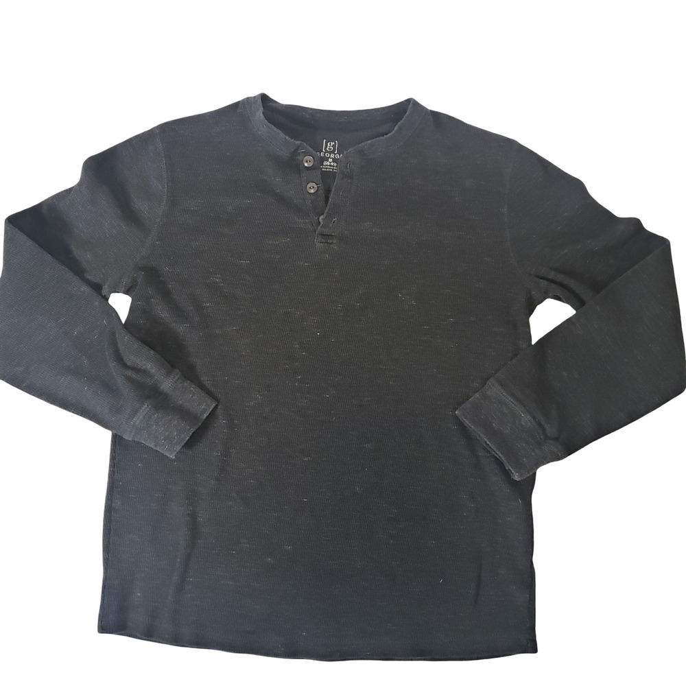 George Mens Long Sleeve Waffle Knit Henley Shirt Black Size M 38-40 GM31Y003012